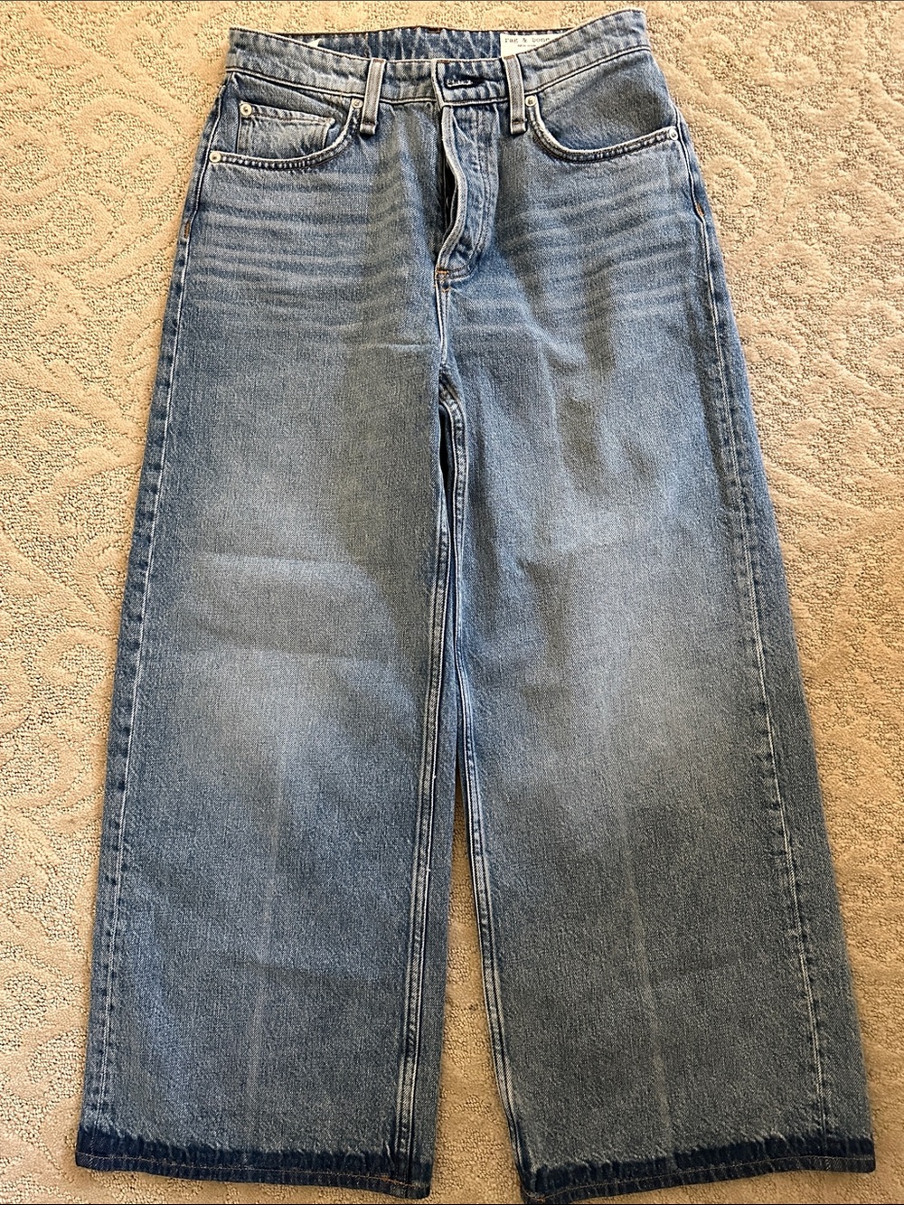 rag & bone Women’s Ruth Super High-Rise Ankle Wide-Leg Jeans - Washed Blue Denim